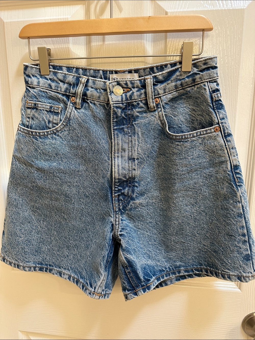 Zara Light Blue High-Waist Denim Shorts